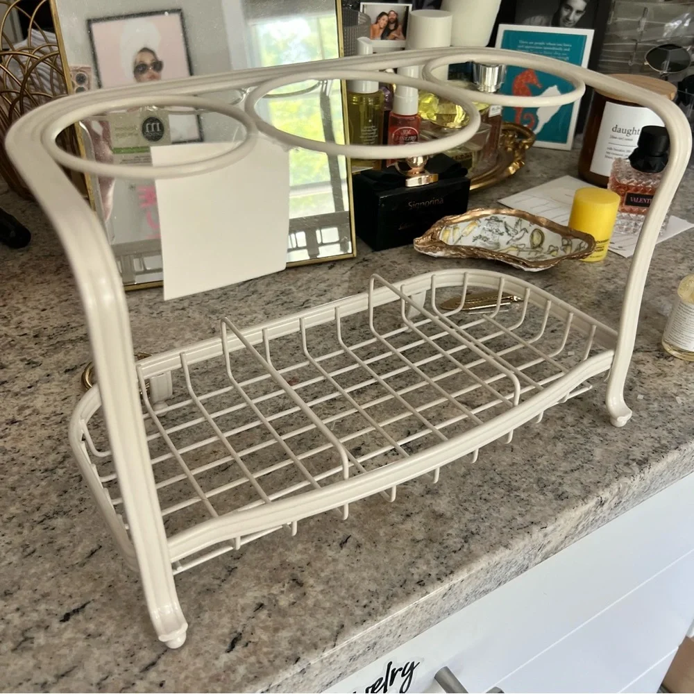 White Metal Countertop Bathroom Organizer with 3 Round Holders